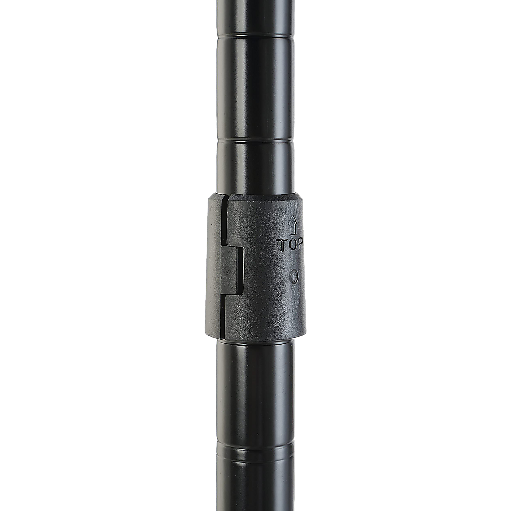 Black metal shelf leg connector joint on steel wire shelving frame