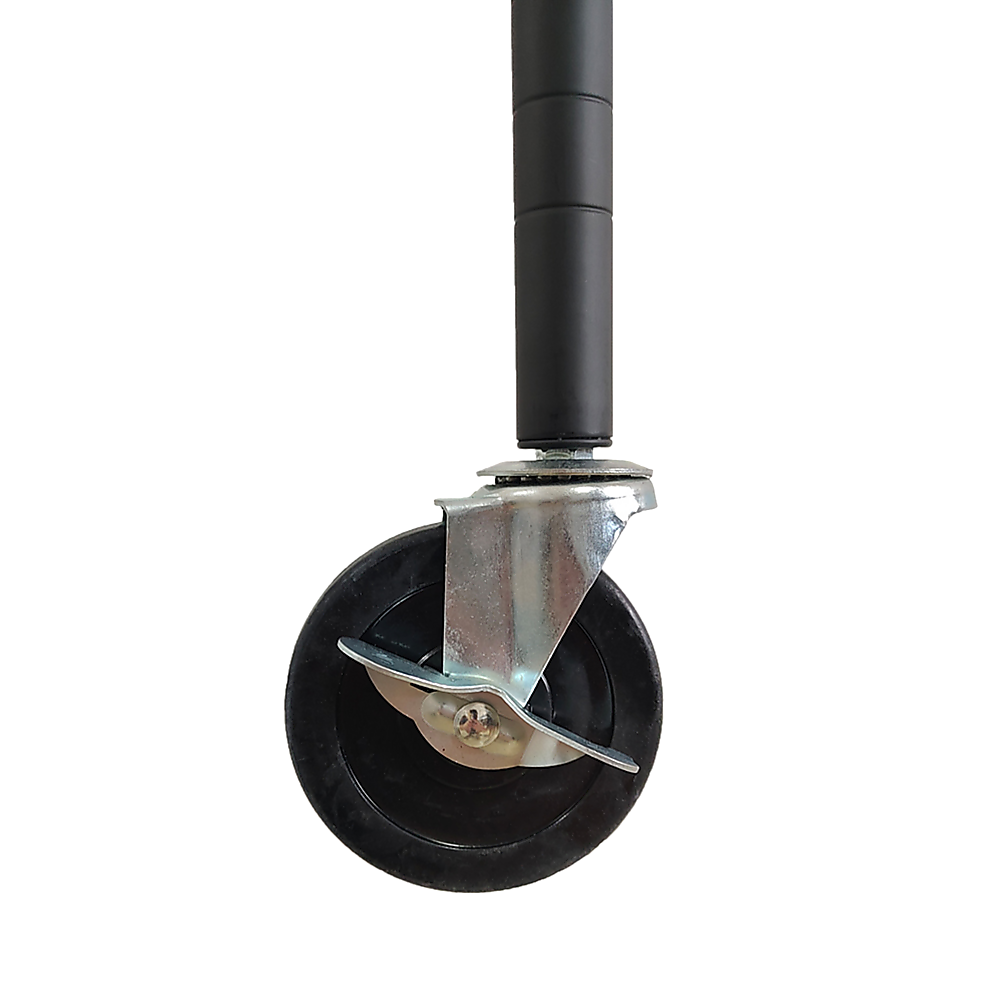 Black caster wheel with metal mounting bracket and rotating base