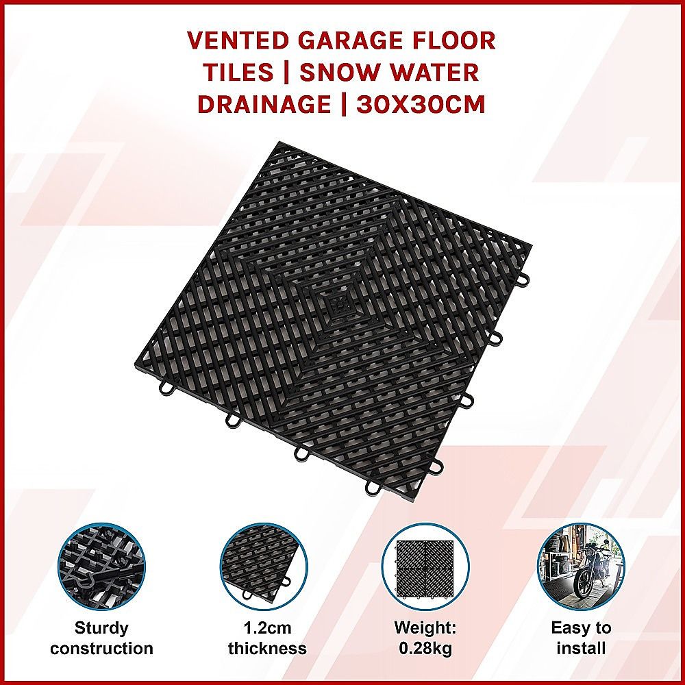 Vented Garage Floor Tiles | Snow Water Drainage | 30x30cm Bedworld