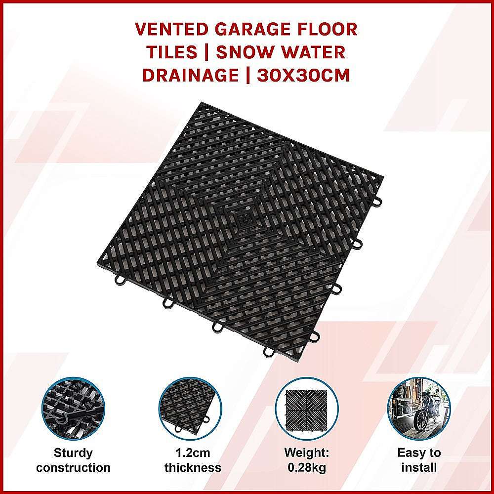 Vented Garage Floor Tiles | Snow Water Drainage | 30x30cm