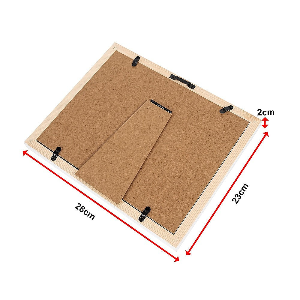 Wooden photo frame with brown backing board and two clay cast sections