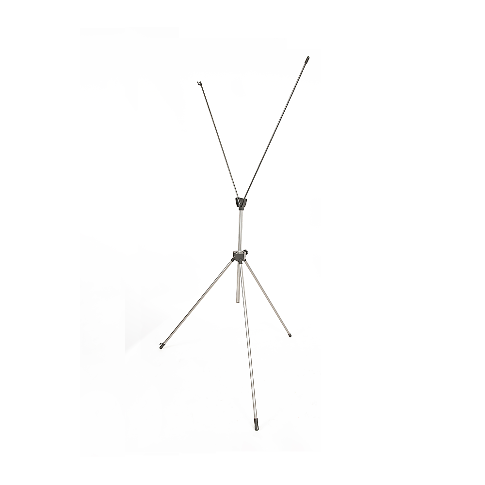 X banner stand frame with three silver legs and black top hub, no banner