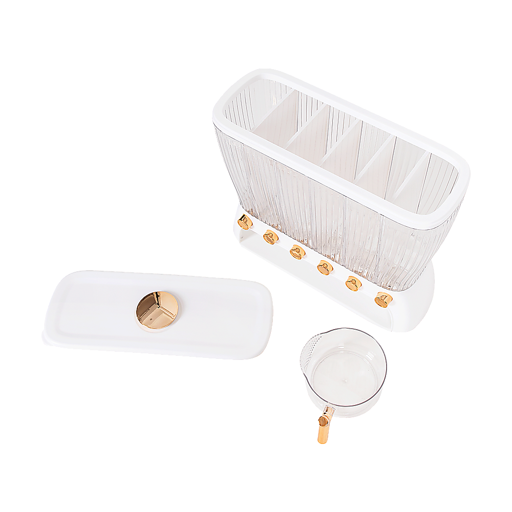 6 Grids Dispenser Storage Container Rice Cereal Beans Grain Bedworld