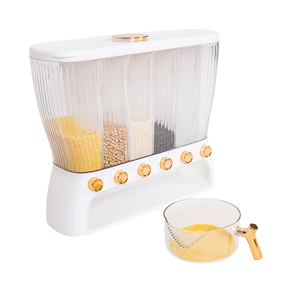 6 Grids Dispenser Storage Container Rice Cereal Beans Grain Bedworld