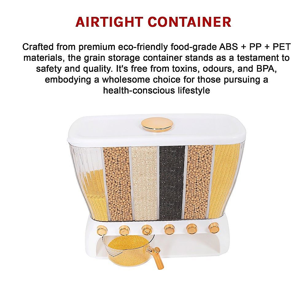 6 Grids Dispenser Storage Container Rice Cereal Beans Grain Bedworld