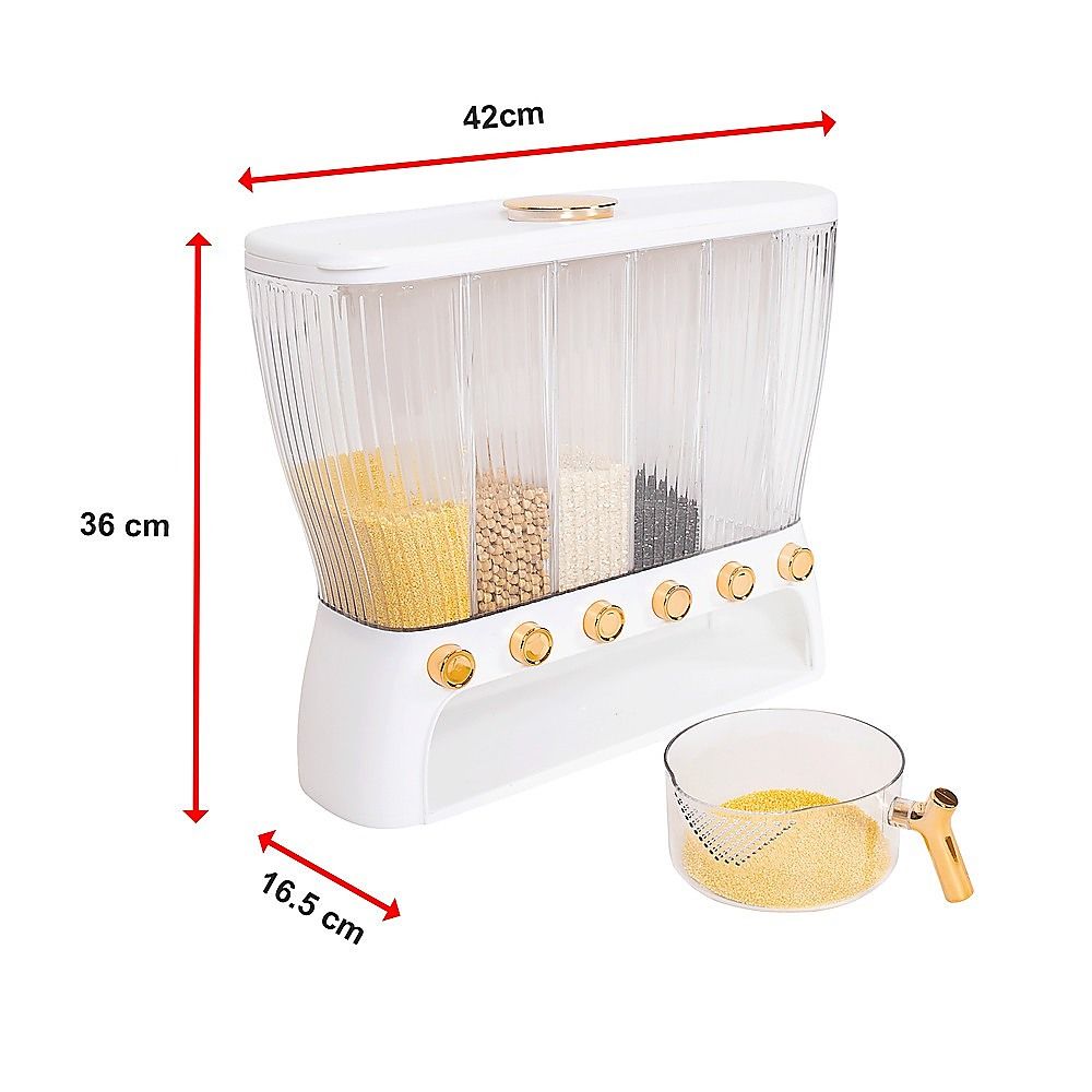 6 Grids Dispenser Storage Container Rice Cereal Beans Grain Bedworld