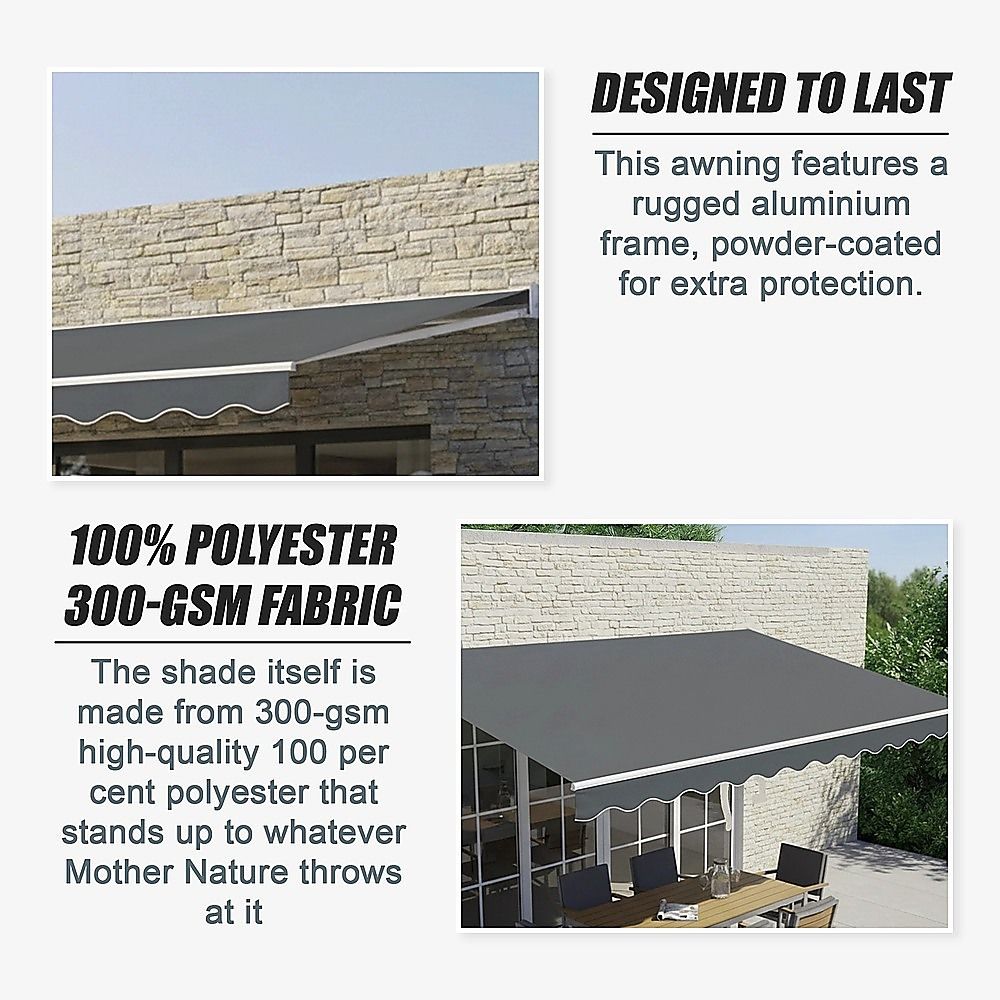 Outdoor Folding Arm Awning Retractable Sunshade Canopy Grey 5.0m x 2.5m