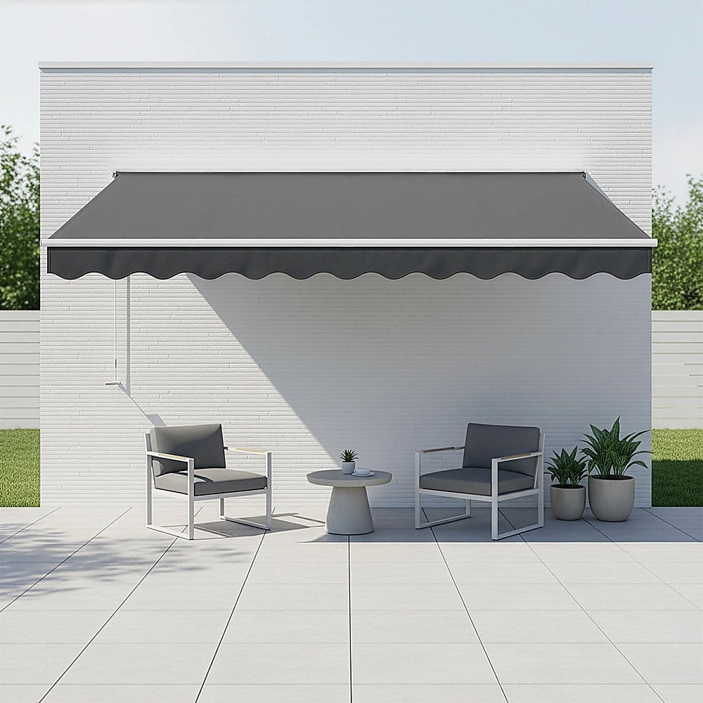 Outdoor Folding Arm Awning Retractable Sunshade Canopy Grey 4.0m x 3.0m