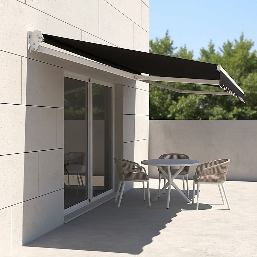 Motorised Outdoor Folding Arm Awning Retractable Sunshade Canopy Black 3.0m x 2.5m