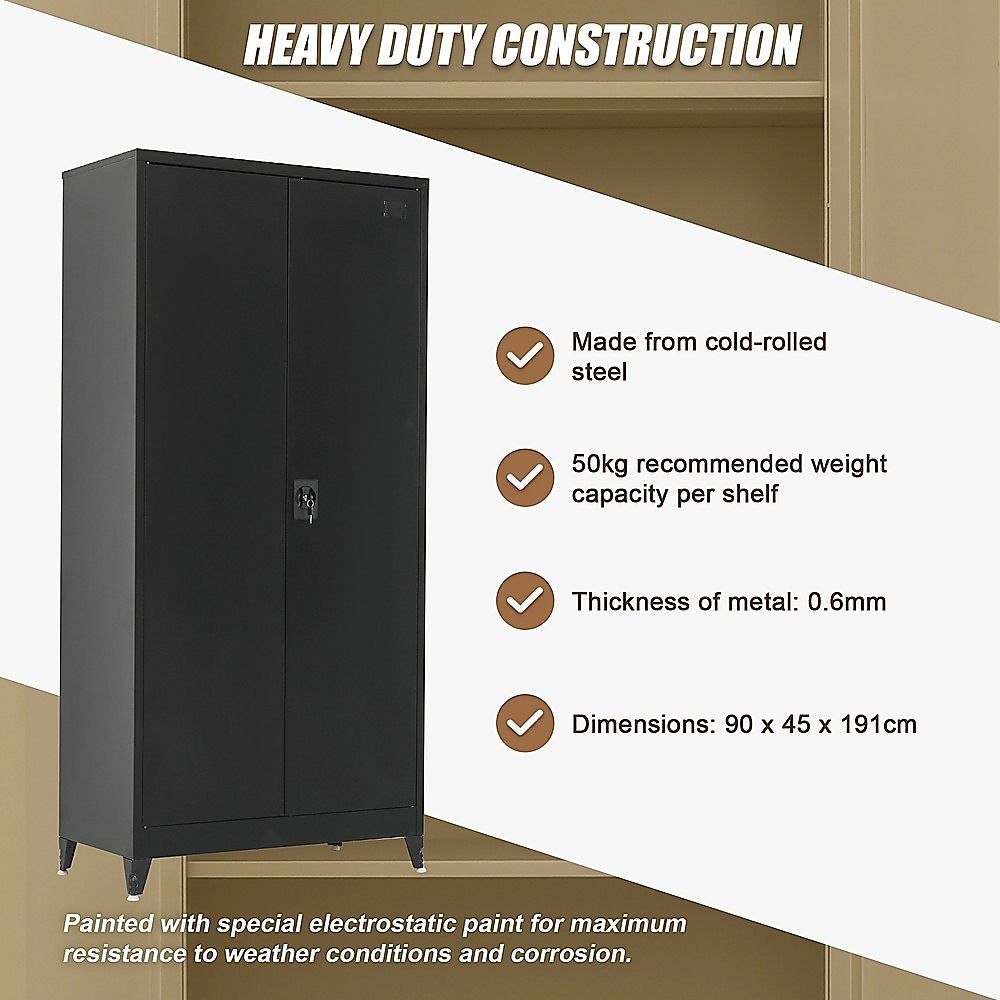 Two-door metal cabinet made of steel with thick frame and durable side lock