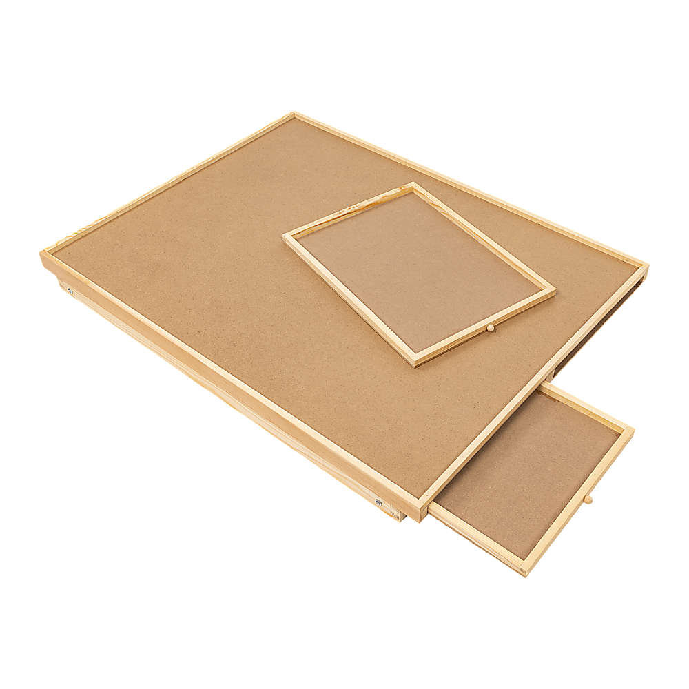 Wooden puzzle board table with inset tray and foldable side panel