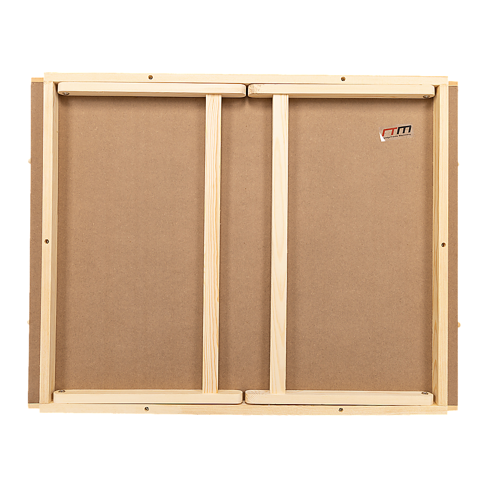 Wooden jigsaw puzzle table back view with two panels and foldable support frame