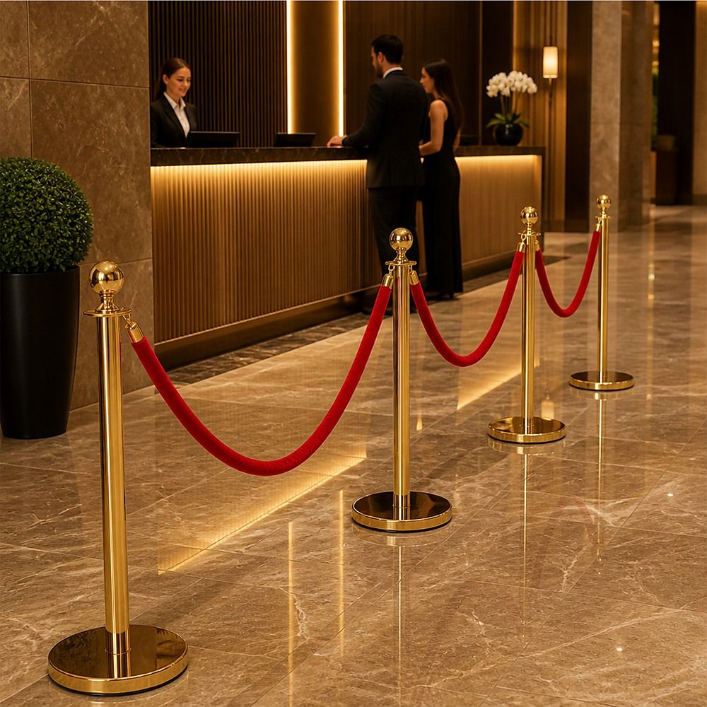 4 x Queue Barriers + 3 Ropes Exhibition Crowd Control Bollards Bedworld