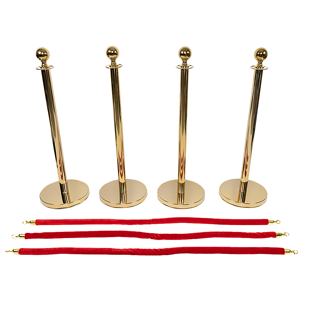 4 x Queue Barriers + 3 Ropes Exhibition Crowd Control Bollards Bedworld
