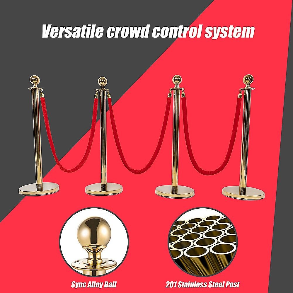 4 x Queue Barriers + 3 Ropes Exhibition Crowd Control Bollards Bedworld