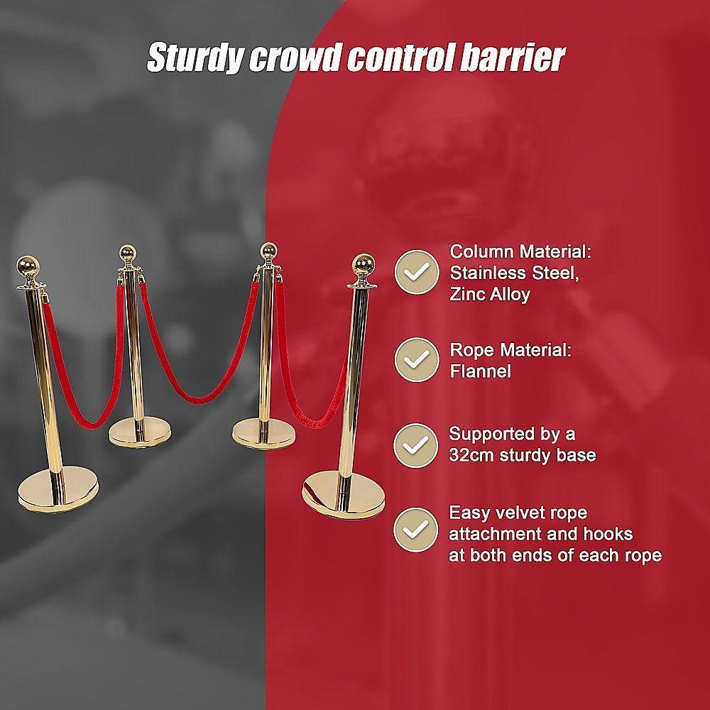 4 x Queue Barriers + 3 Ropes Exhibition Crowd Control Bollards Bedworld