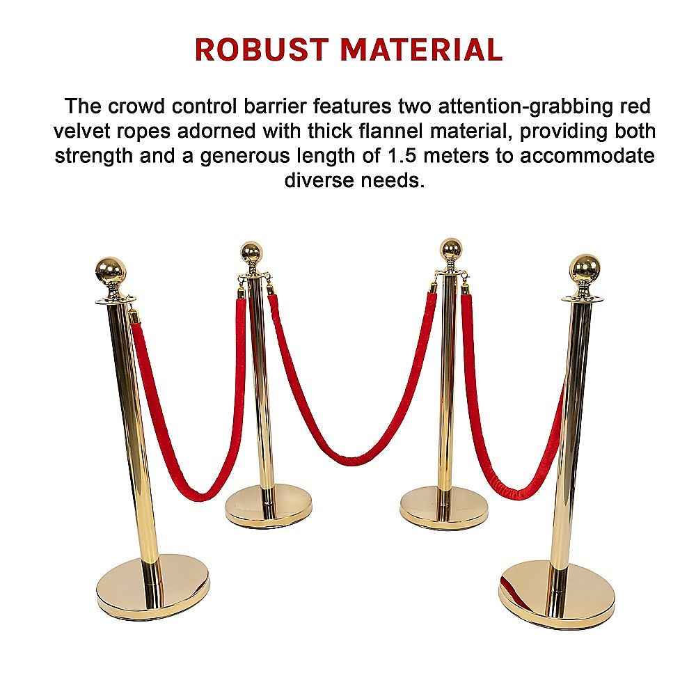4 x Queue Barriers + 3 Ropes Exhibition Crowd Control Bollards Bedworld