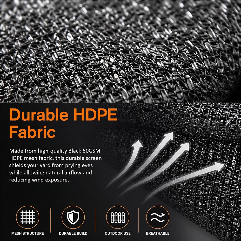 Fence Privacy Screen – 15mx2m Black HDPE Mesh Windscreen Bedworld