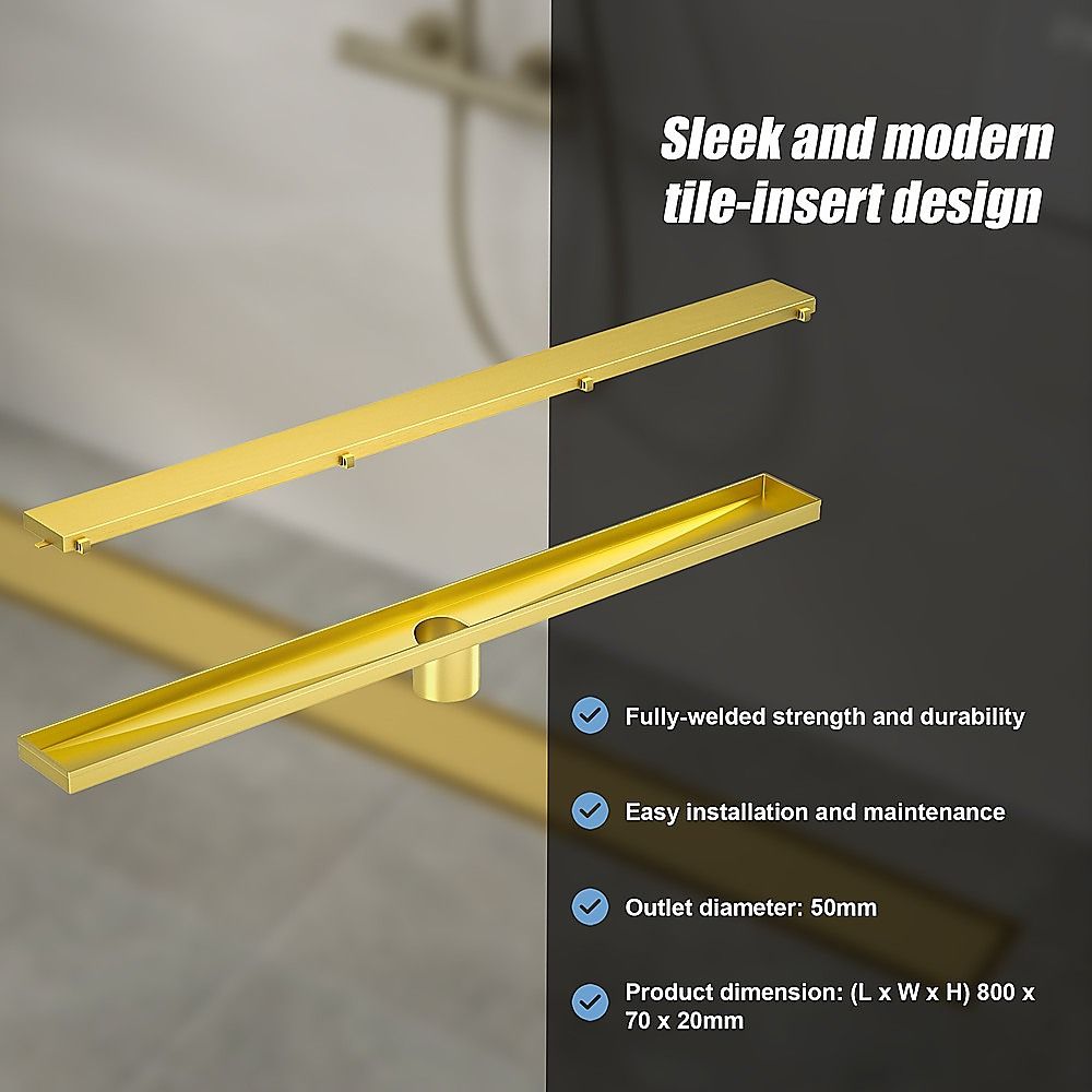Tile Insert Shower Grate – 80cm Brass Drain with Centre Outlet Bedworld