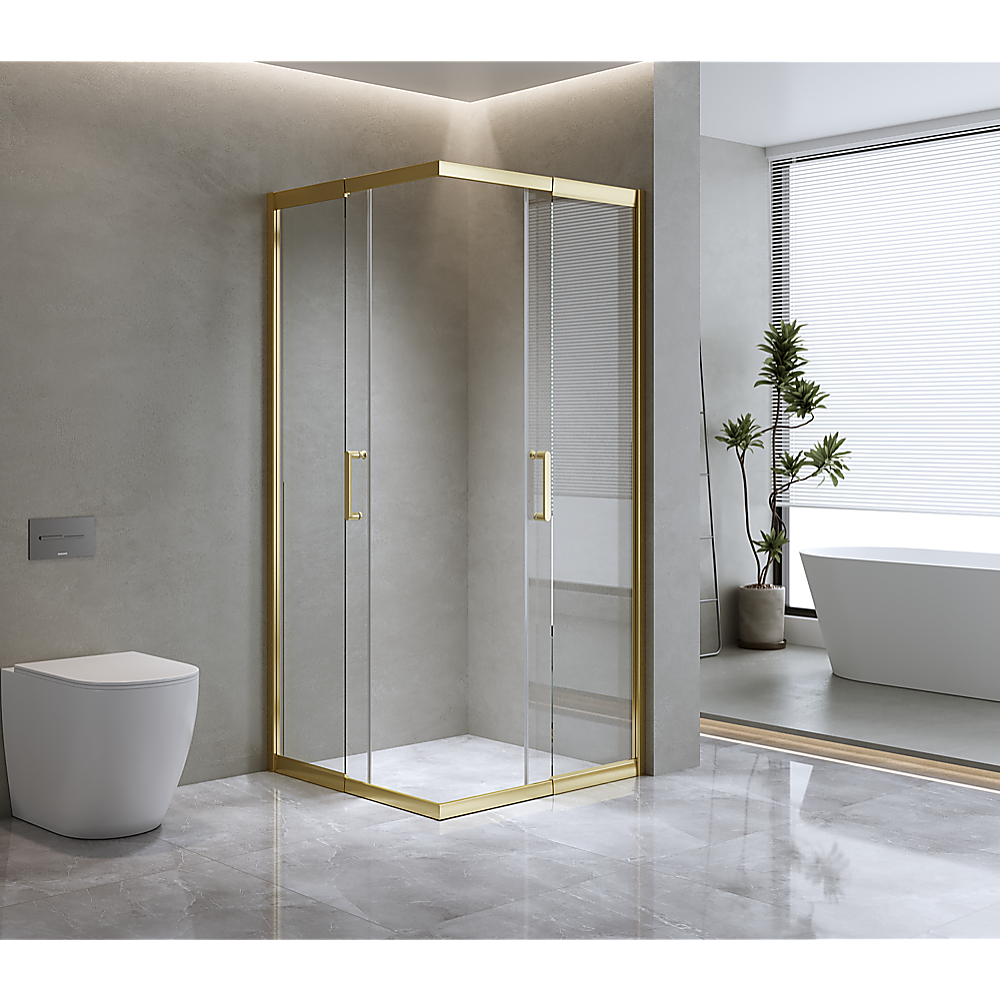 Adjustable 1000x900mm Double Sliding Door Glass Shower Screen in Gold