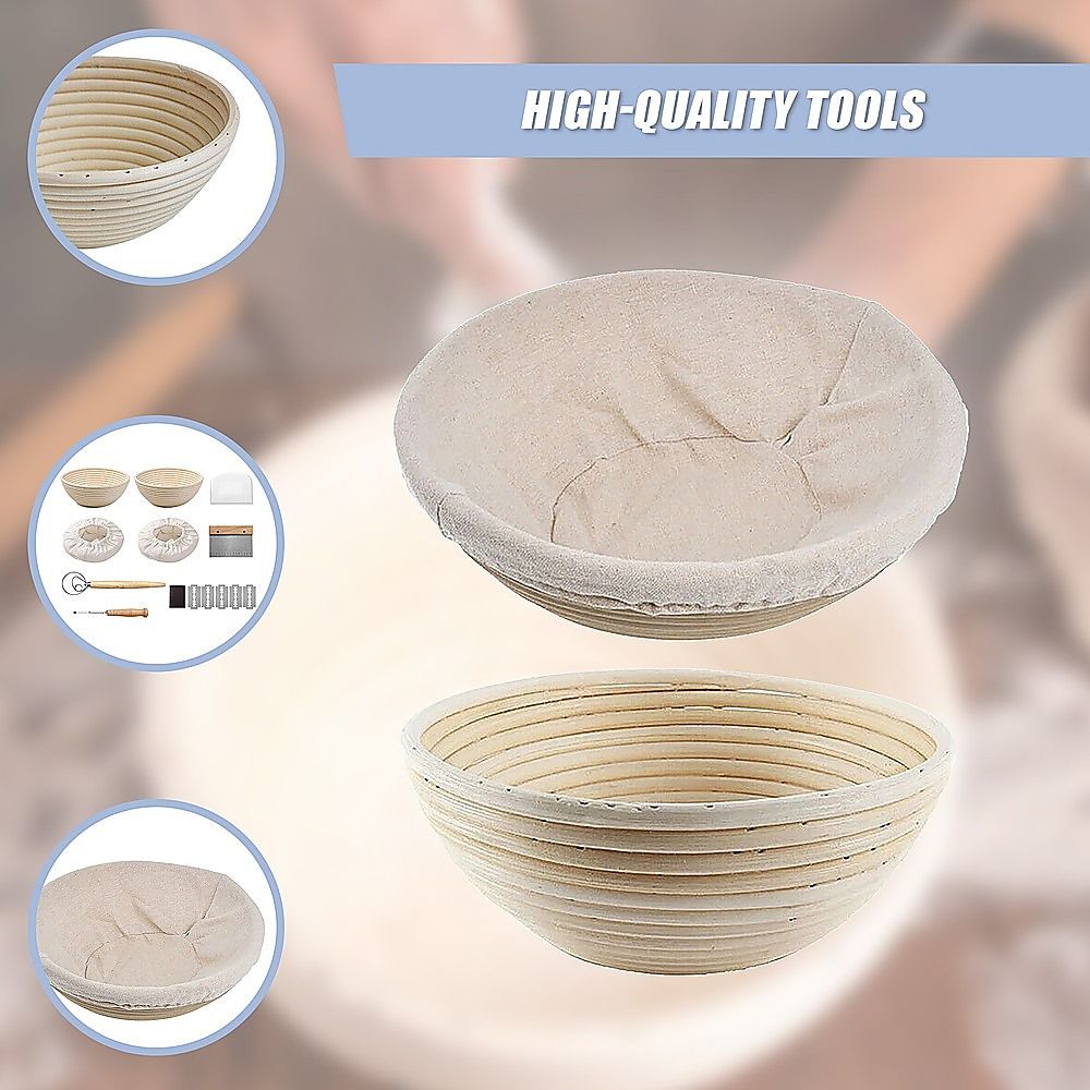 2 x 9" Sourdough Bread Proofing Set Bread Making Kit Round Bowls Bedworld