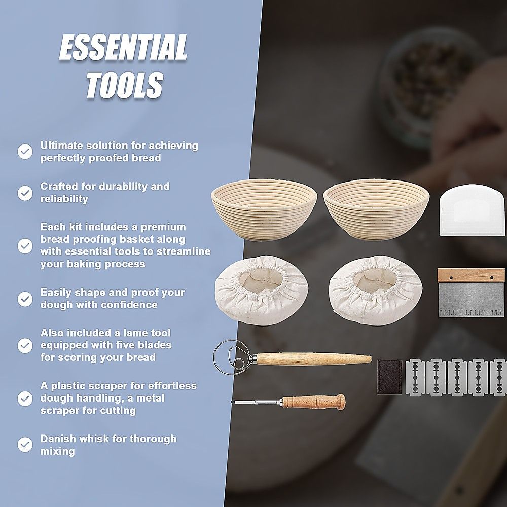 2 x 9" Sourdough Bread Proofing Set Bread Making Kit Round Bowls Bedworld