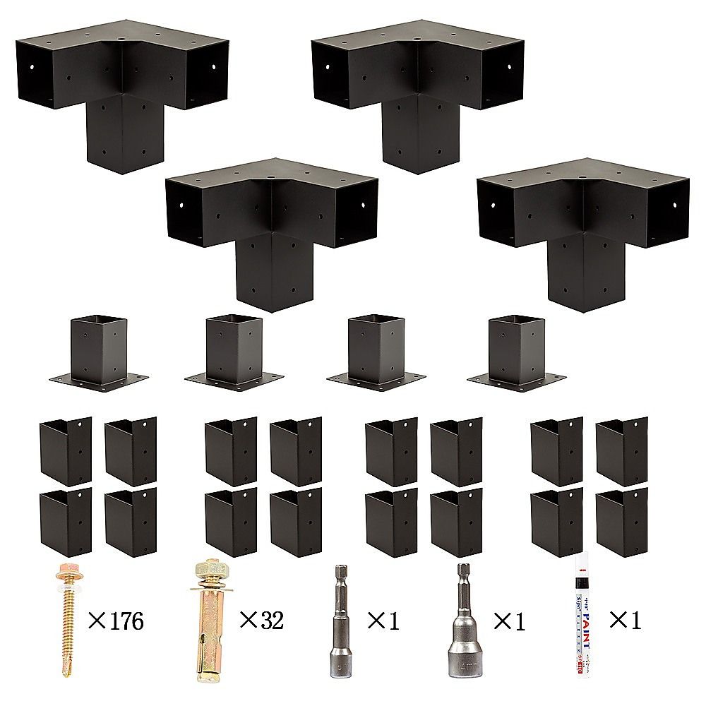 Roof Pergola Gazebo Shed Matte Black Steel Brackets DIY Kits Bedworld