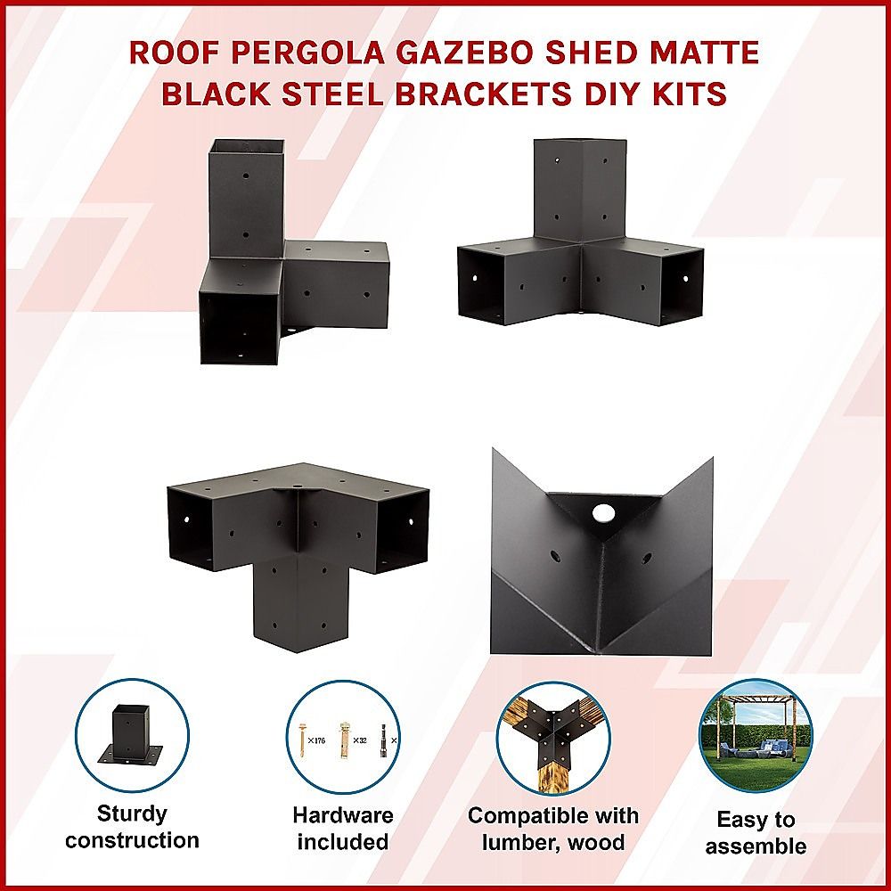 Roof Pergola Gazebo Shed Matte Black Steel Brackets DIY Kits Bedworld