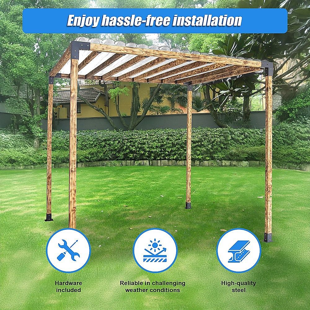 Roof Pergola Gazebo Shed Matte Black Steel Brackets DIY Kits Bedworld