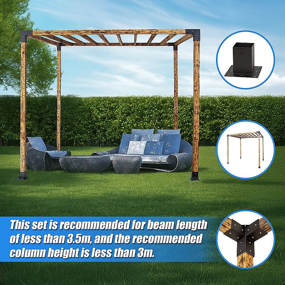 Roof Pergola Gazebo Shed Matte Black Steel Brackets DIY Kits Bedworld