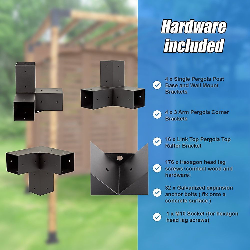 Roof Pergola Gazebo Shed Matte Black Steel Brackets DIY Kits Bedworld