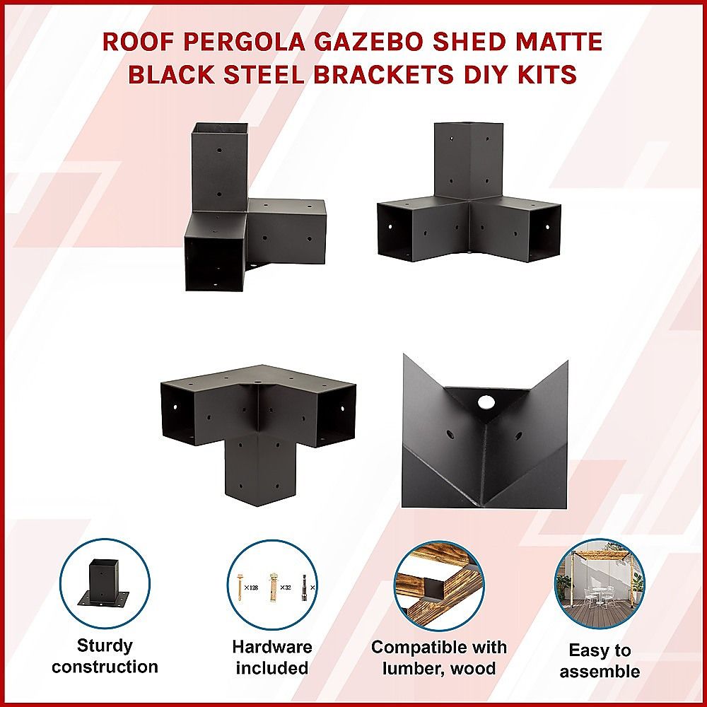 Roof Pergola Gazebo Shed Matte Black Steel Brackets DIY Kits Bedworld