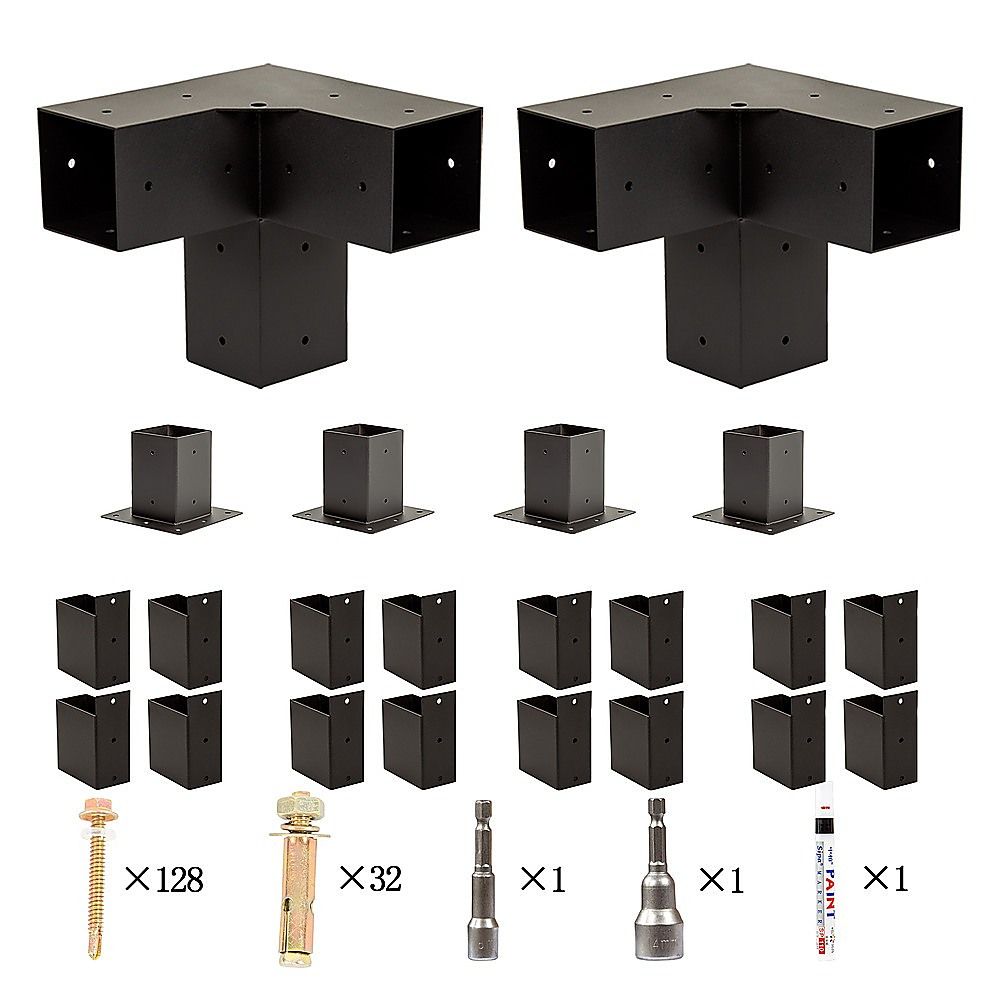 Roof Pergola Gazebo Shed Matte Black Steel Brackets DIY Kits Bedworld