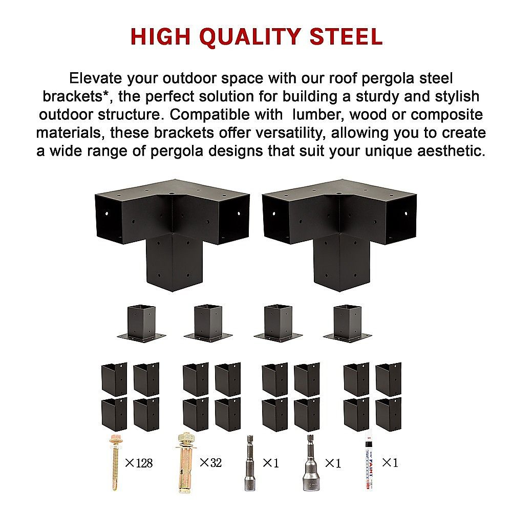 Roof Pergola Gazebo Shed Matte Black Steel Brackets DIY Kits Bedworld