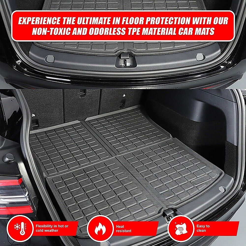Tesla Model Y rear trunk floor mat, black textured TPE insert with grid pattern