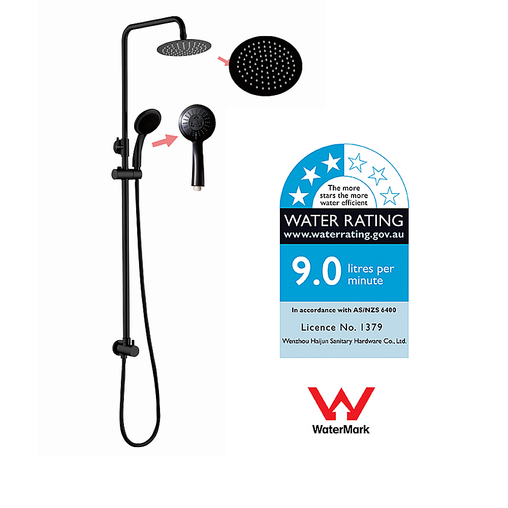 Matte black dual shower head set with round rain head and handheld sprayer
