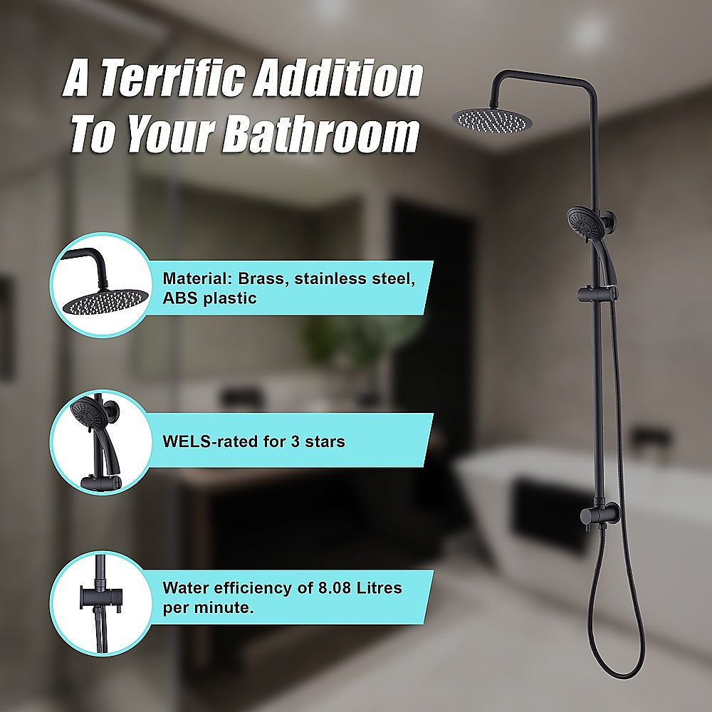 Matte black rain shower set with round rain head and handheld sprayer