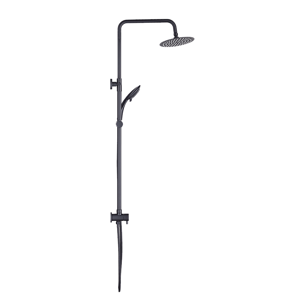 Matte black dual shower head set with round rain head and wall handheld sprayer