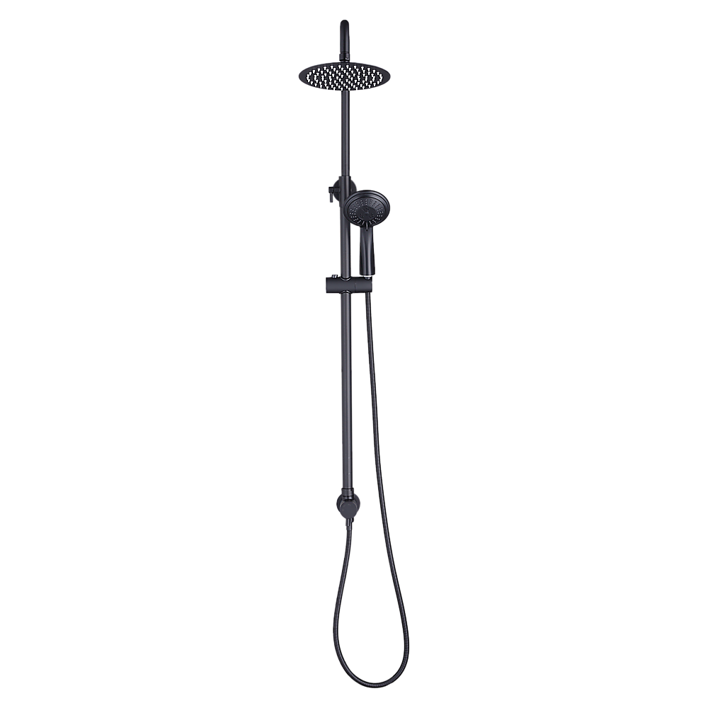 Matte black rain shower set with round rain head and handheld sprayer