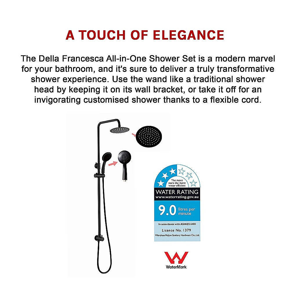 Wall-mount rain shower set with overhead rain head and handheld sprayer, flexible hose