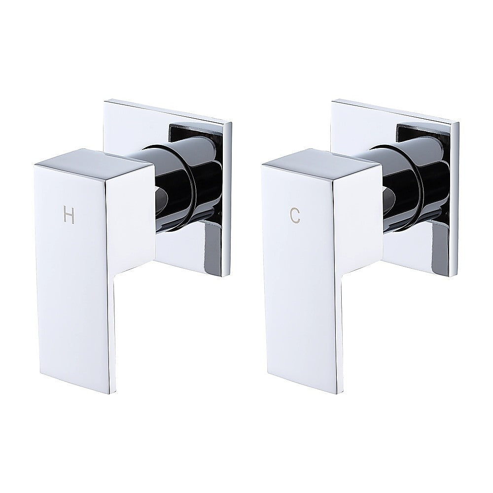 Square chrome shower/bath mixer with H and C temperature controls