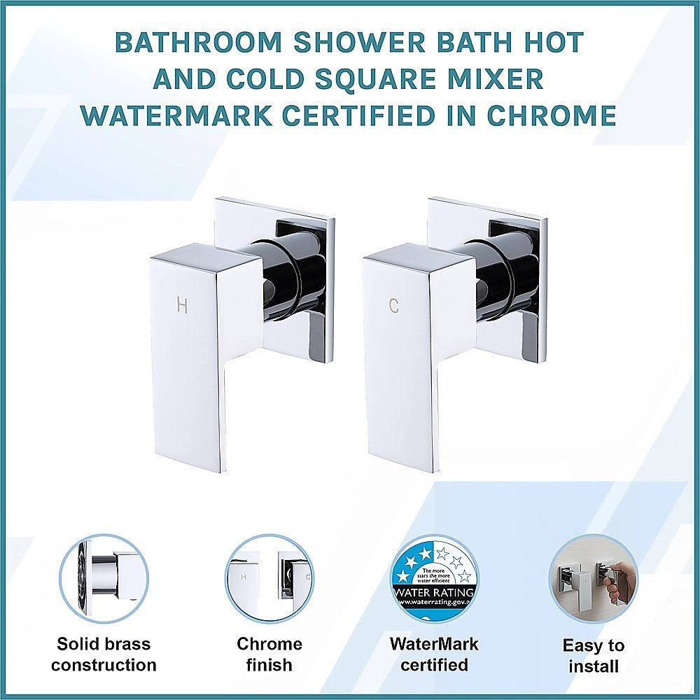 Square chrome shower/bath mixer with H and C lever handles