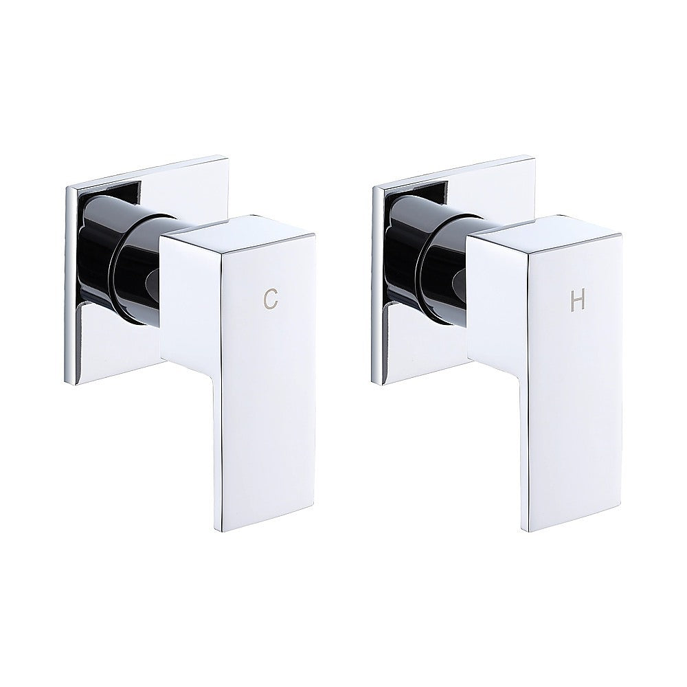 Square chrome shower/bath mixer with H and C markings on front plates