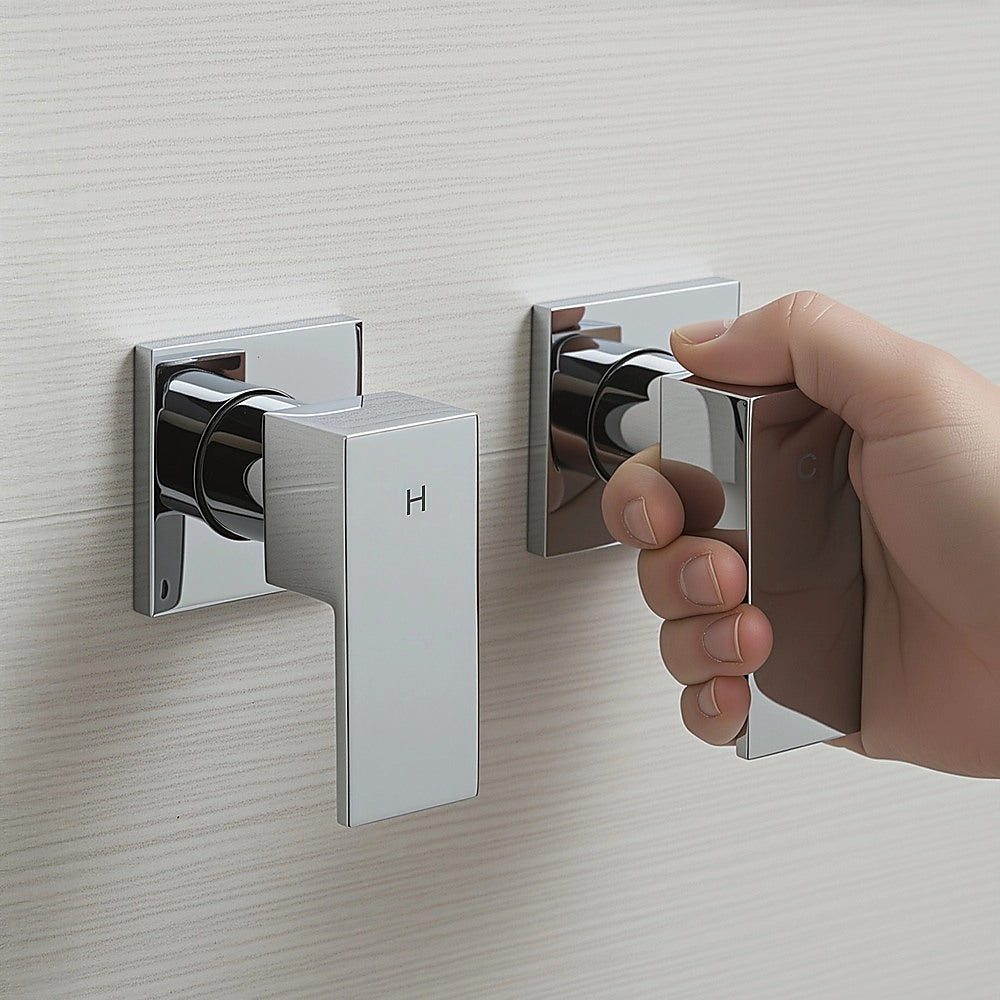 Chrome square hot and cold shower bath mixer with H and cross lever handles