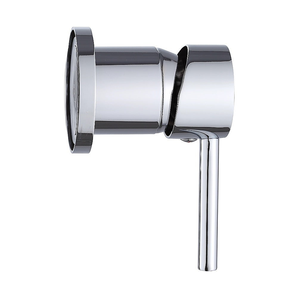 Chrome shower bath mixer tap with round escutcheon and vertical spout outlet