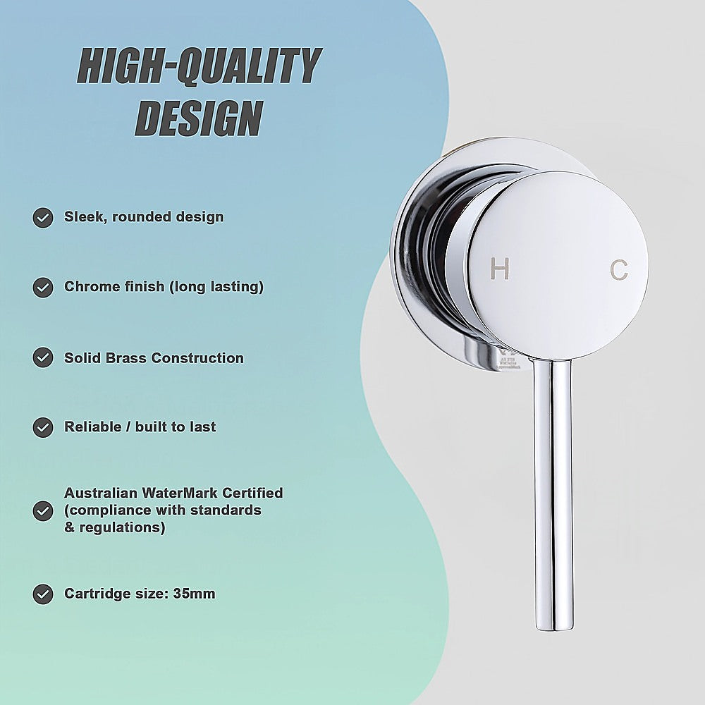 Chrome round shower bath mixer tap control with H/C markings and lever handle