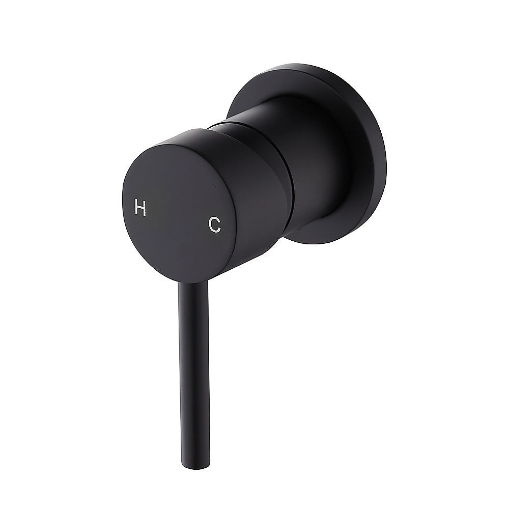 Matte black round shower bath mixer tap with H and C temperature markings