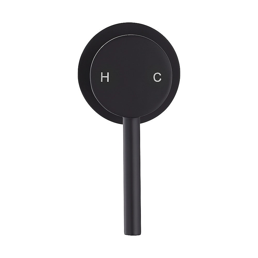 Matte black round shower bath mixer tap with H and C markings