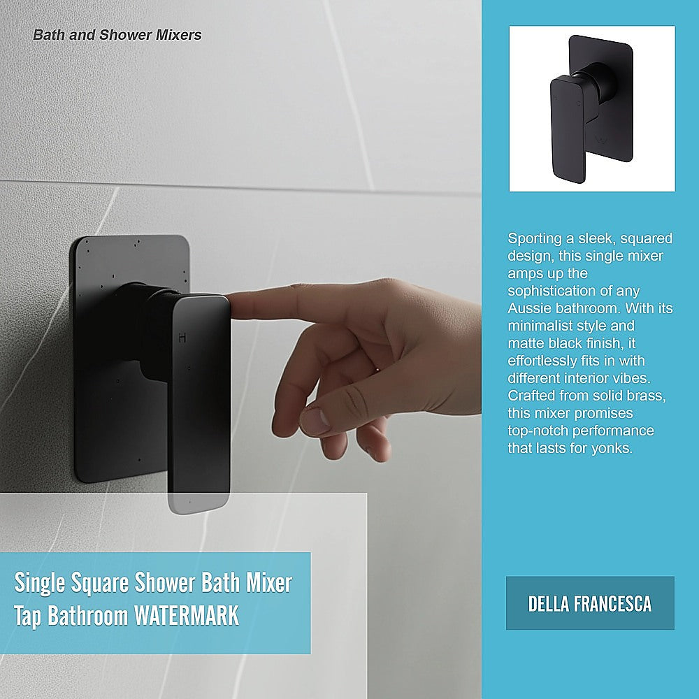 Black shower bath mixer tap with square plate and lever handle, hand adjusting
