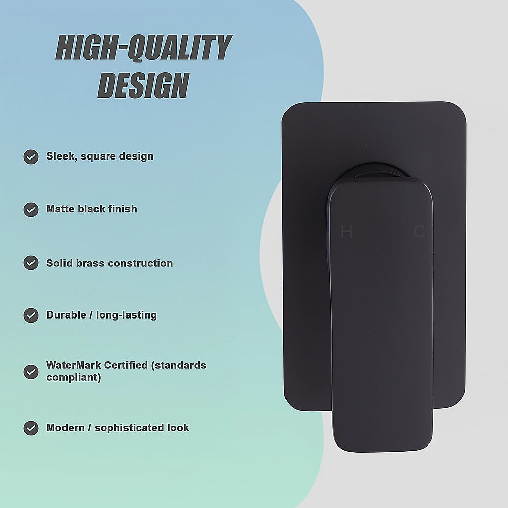 Matte black square shower bath mixer tap with single lever and trim plate